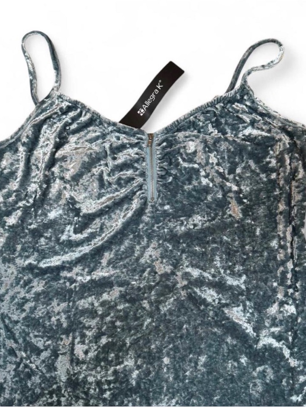 Allegra K Crushed Velvet Cami Tank - Steel Ice Blue